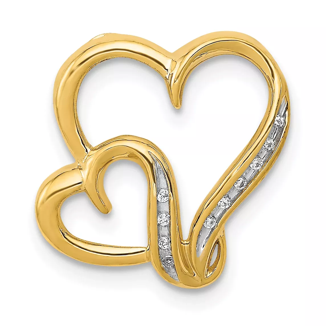 14k .03ct. Diamond Double Heart Chain Slide