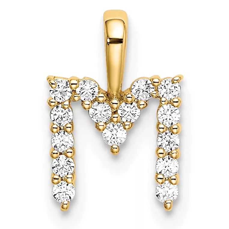 14k 1/6 carat Lab Grown Diamond VS/SI+ G+ Complete Letter M Initial Pendant