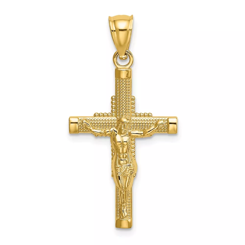 14K Beaded Accent Crucifix Charm