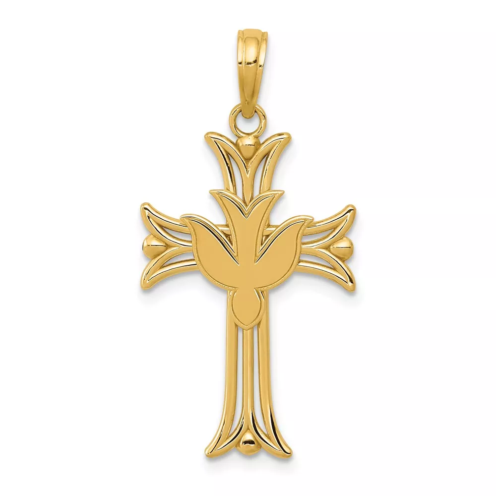 14K Dove on Cross Pendant