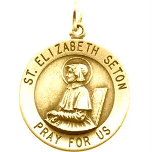 14k Gold 12.0mm Round Saint Elizabeth Seton Medal