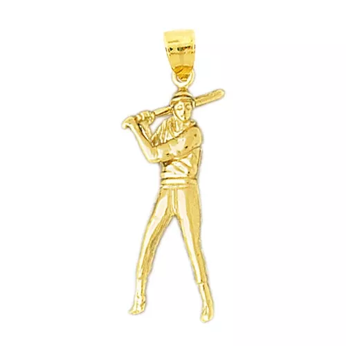 14K Gold 26MM Baseball Player Pendant
