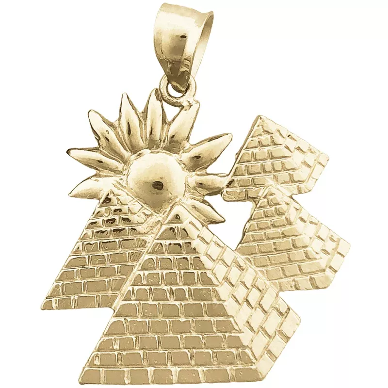 14K Gold 28MM Egyptian Pyramids with Sun Pendant