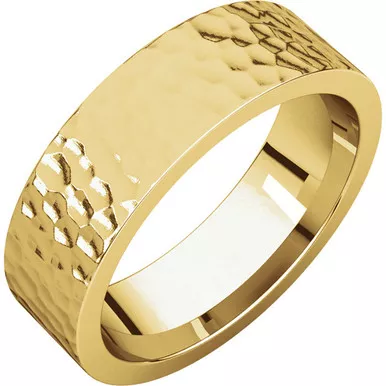 14K Gold 6mm Hammer Finish Flat Comfort Fit Wedding Band