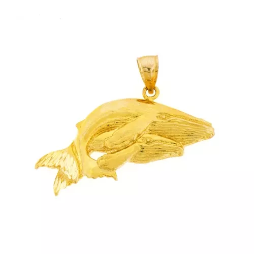 14K Gold Humpback Whale with Calf Pendant