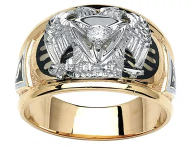 14k Gold Masonic Scotish Rite Diamond Ring 1/10 Ctw