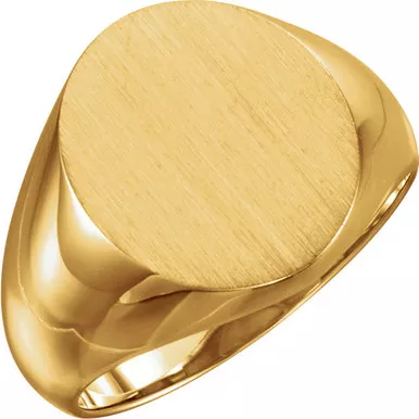 14k Gold Men's Oval Signet Ring 16 mmx14 mm Solid Back