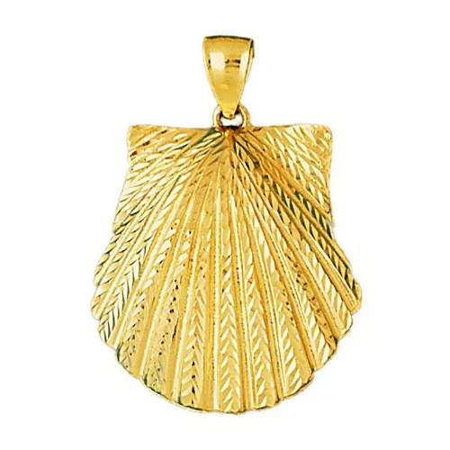 14K Gold Scallop Seashell Pendant