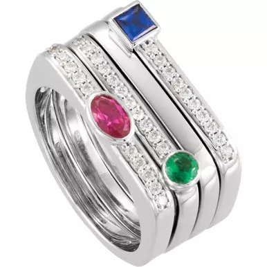 14k Gold Stackable Diamond Family Mother's Ring 3 Genuine Stones