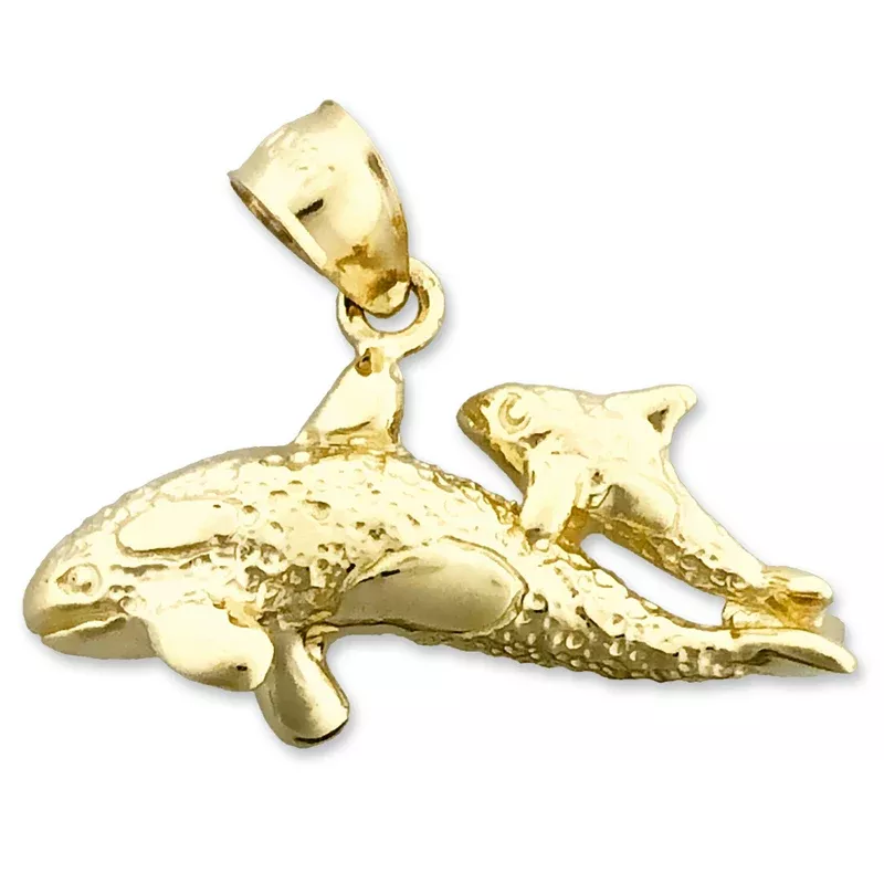 14K Gold Whale and Calf Charm