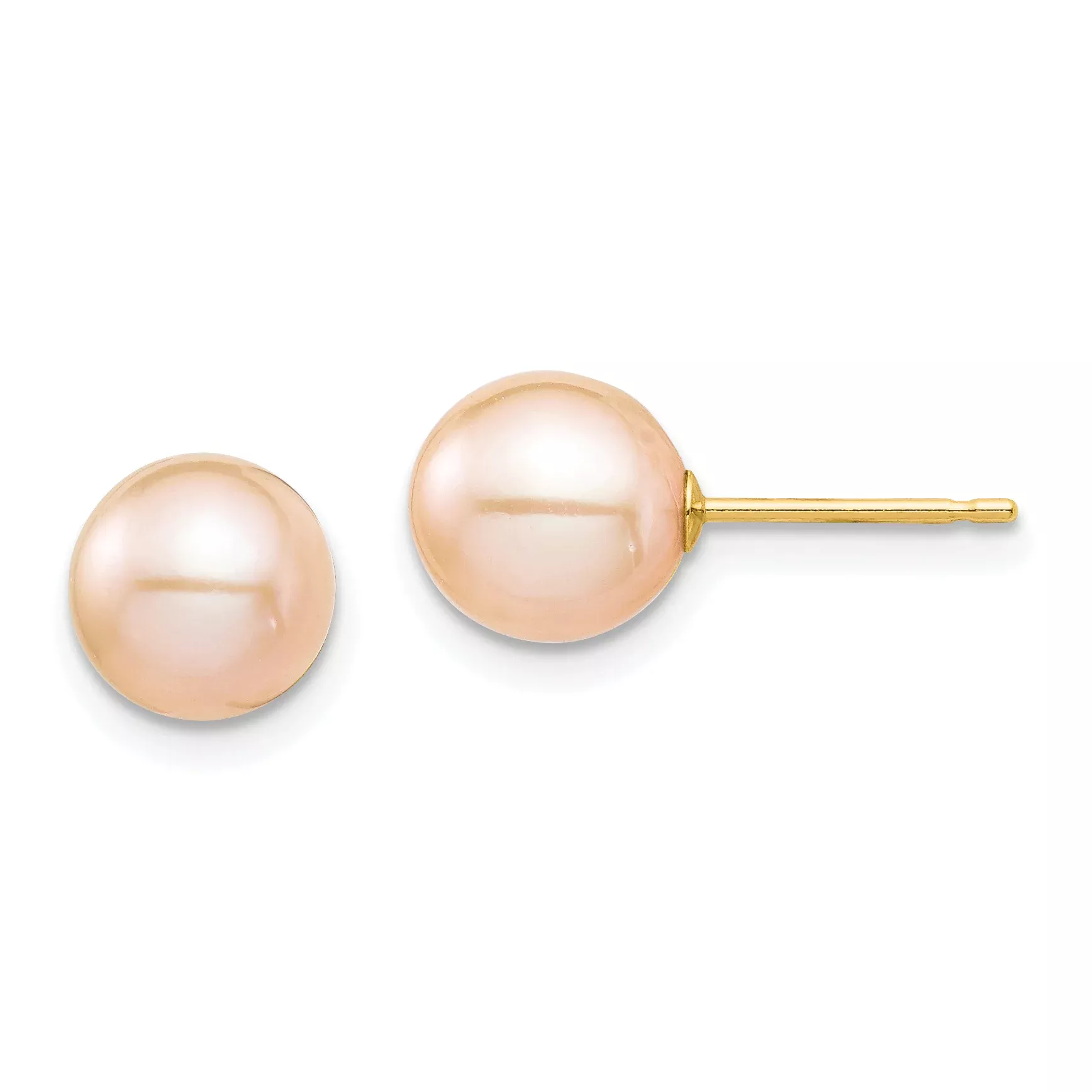 14K Madi K 7-8mm Pink Round Freshwater Cultured Pearl Stud Post Earrings