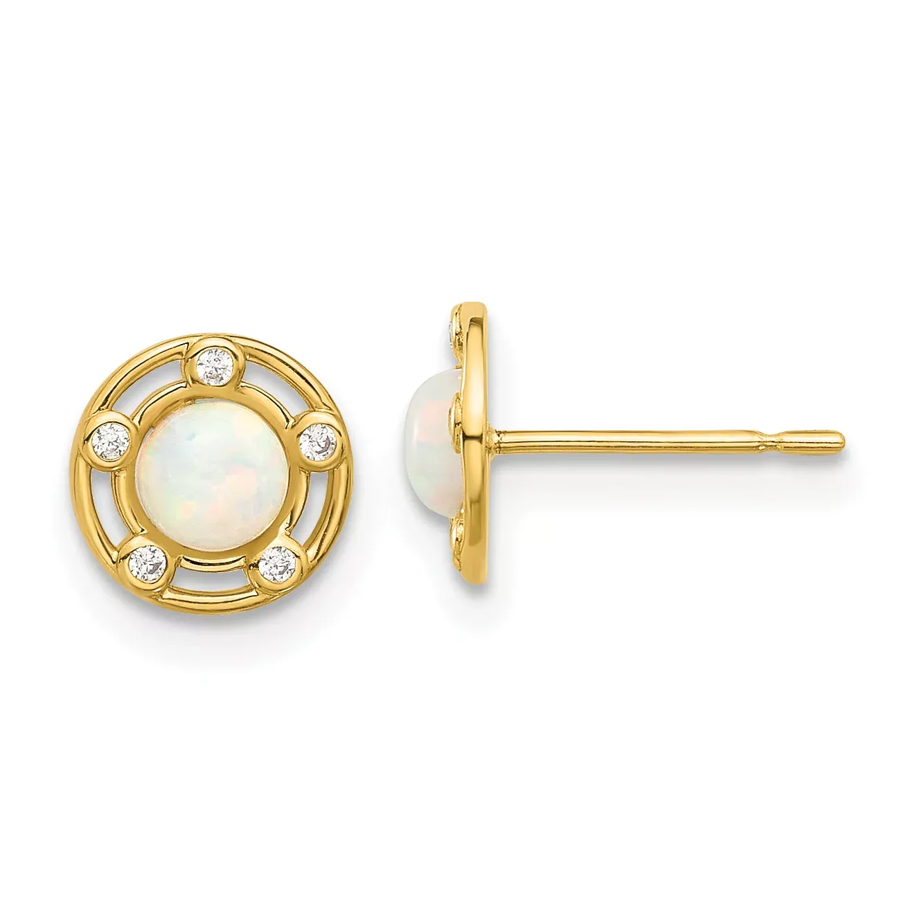 14k Madi K Polished Created Opal and CZ Post Earrings