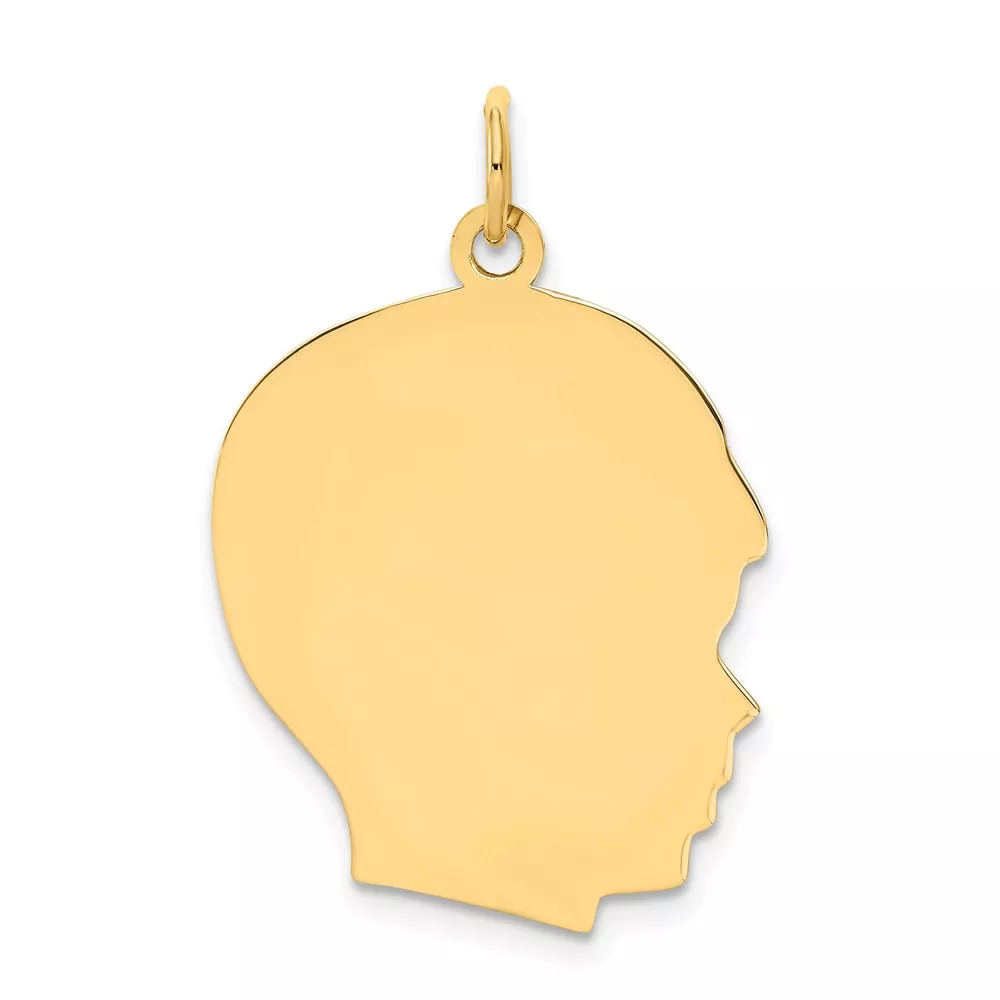 14k Plain Large .018 Gauge Facing Right Engravable Boy Head Charm