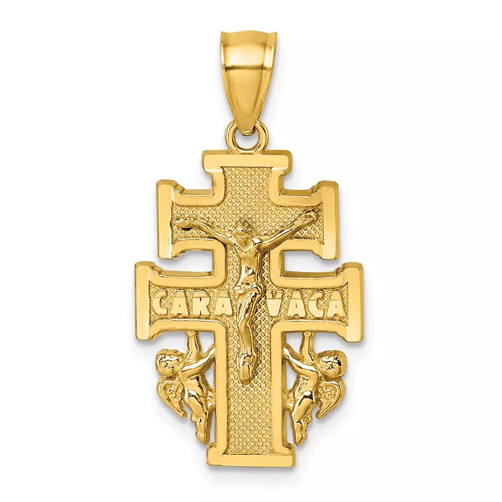 14k Polished and Textured Cara Vaca Crucifix Pendant
