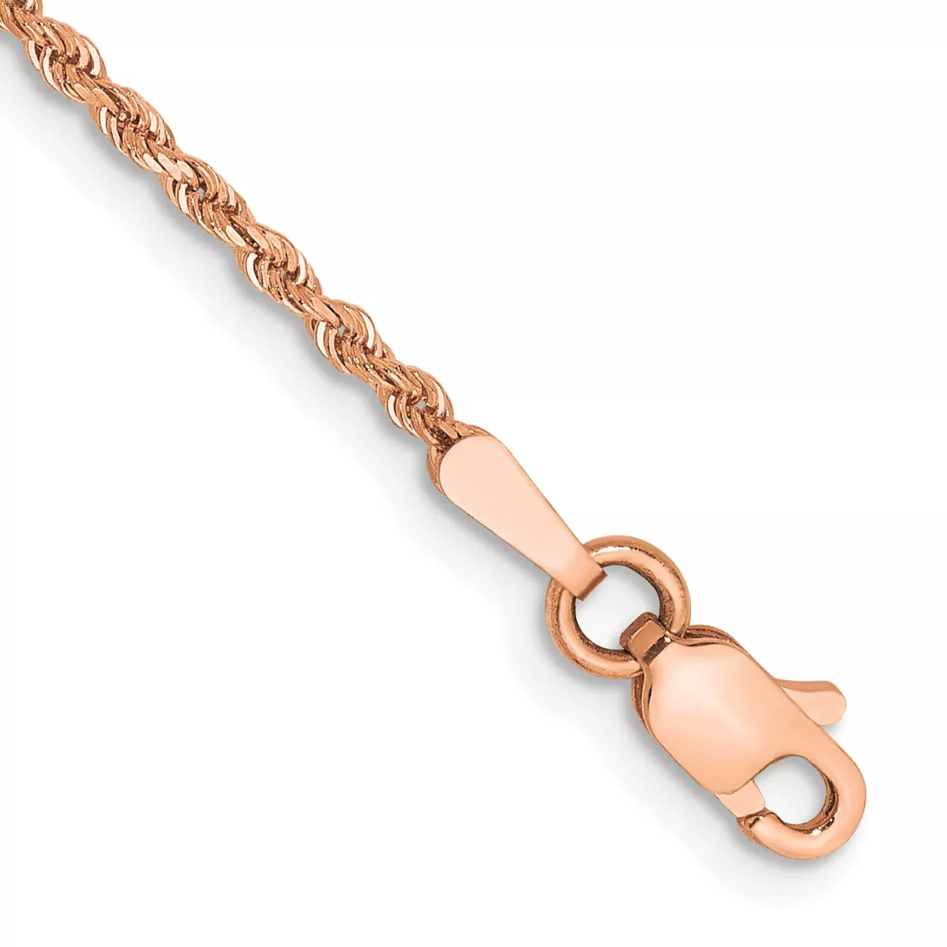 14k Rose Gold 1.75mm Diamond-cut Rope with Lobster Clasp Chain Anklet