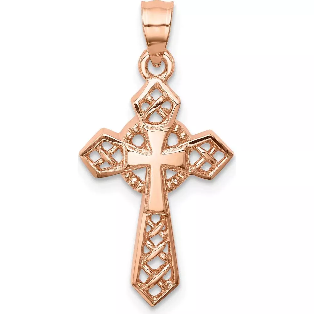 14K Rose Gold Polished Celtic Cross Pendant - 25mm Length by Oro Pregiato