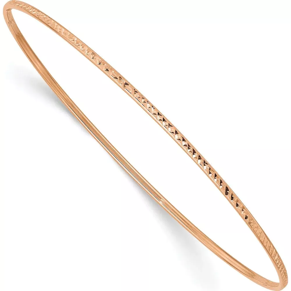 14K Rose Gold Polished Diamond-Cut 1.5mm Slip-on Round Bangle Bracelet by Oro Pregiato