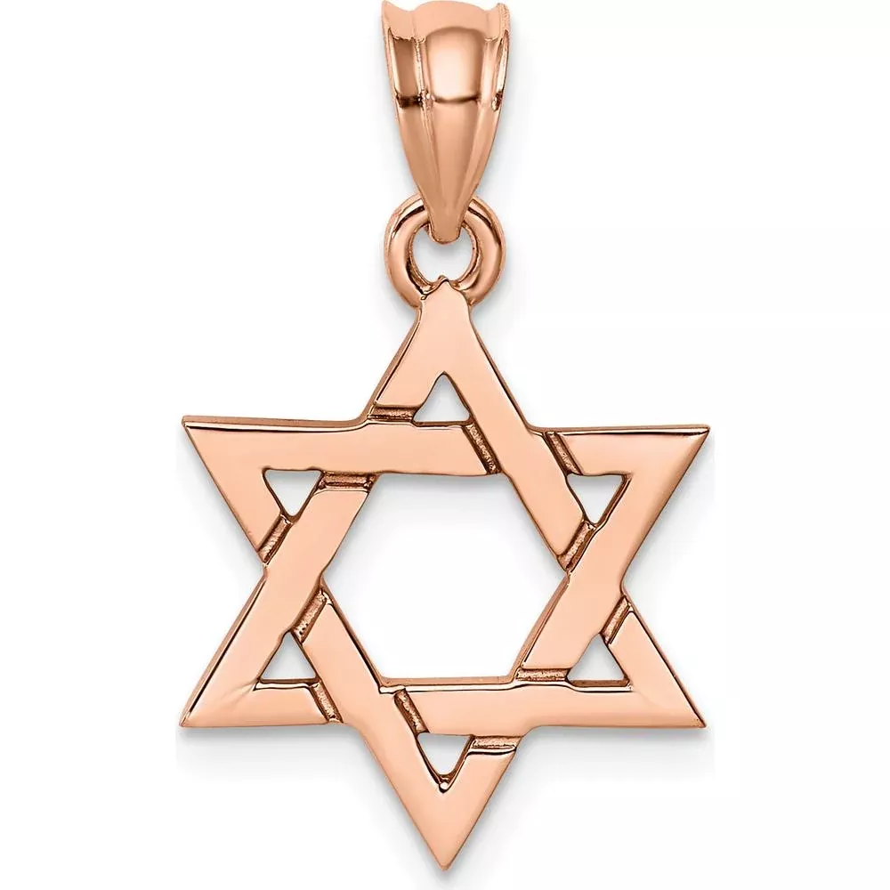 14K Rose Gold Polished Star of David Pendant - 23mm Length by Oro Pregiato