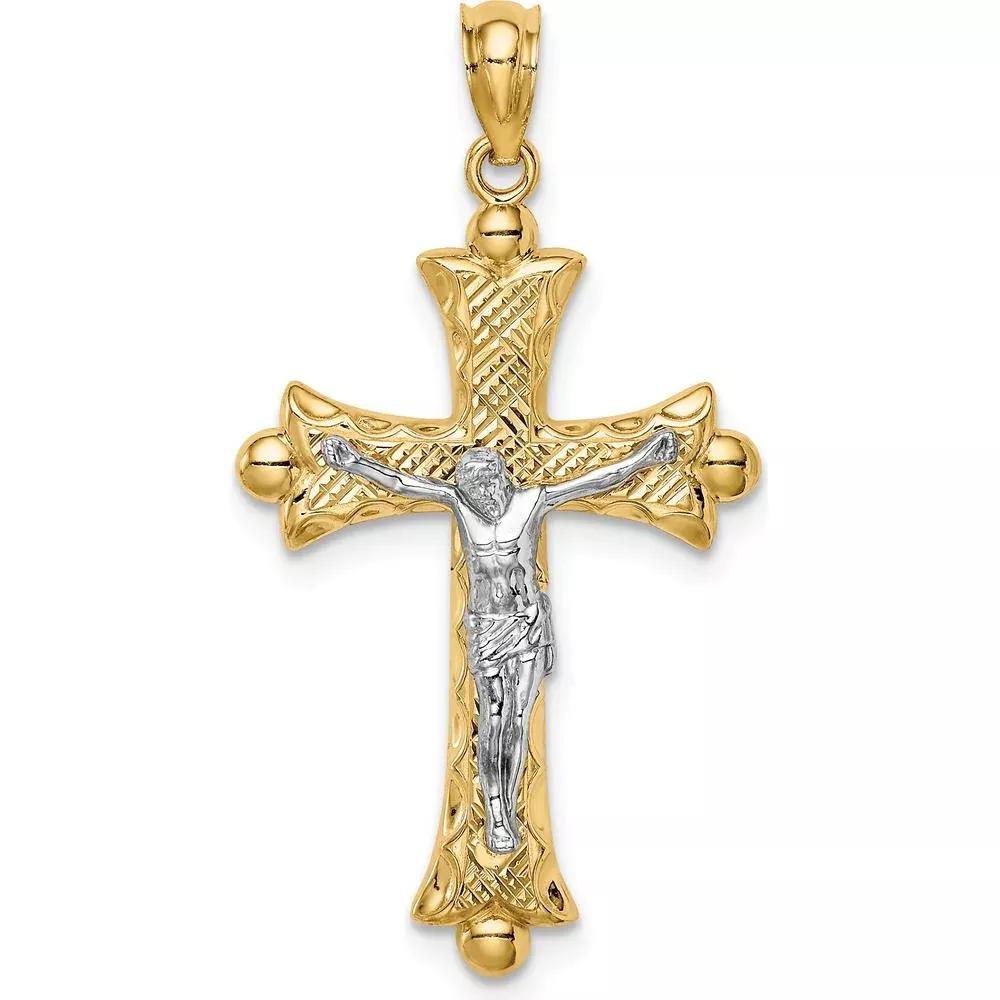 14K Two-Tone Gold Florentine Crucifix Pendant - 33mm Length by Oro Pregiato