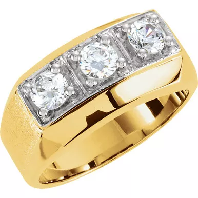 14k Two tone Gold Mens 3 StoneDiamond Ring 1.50 CTW