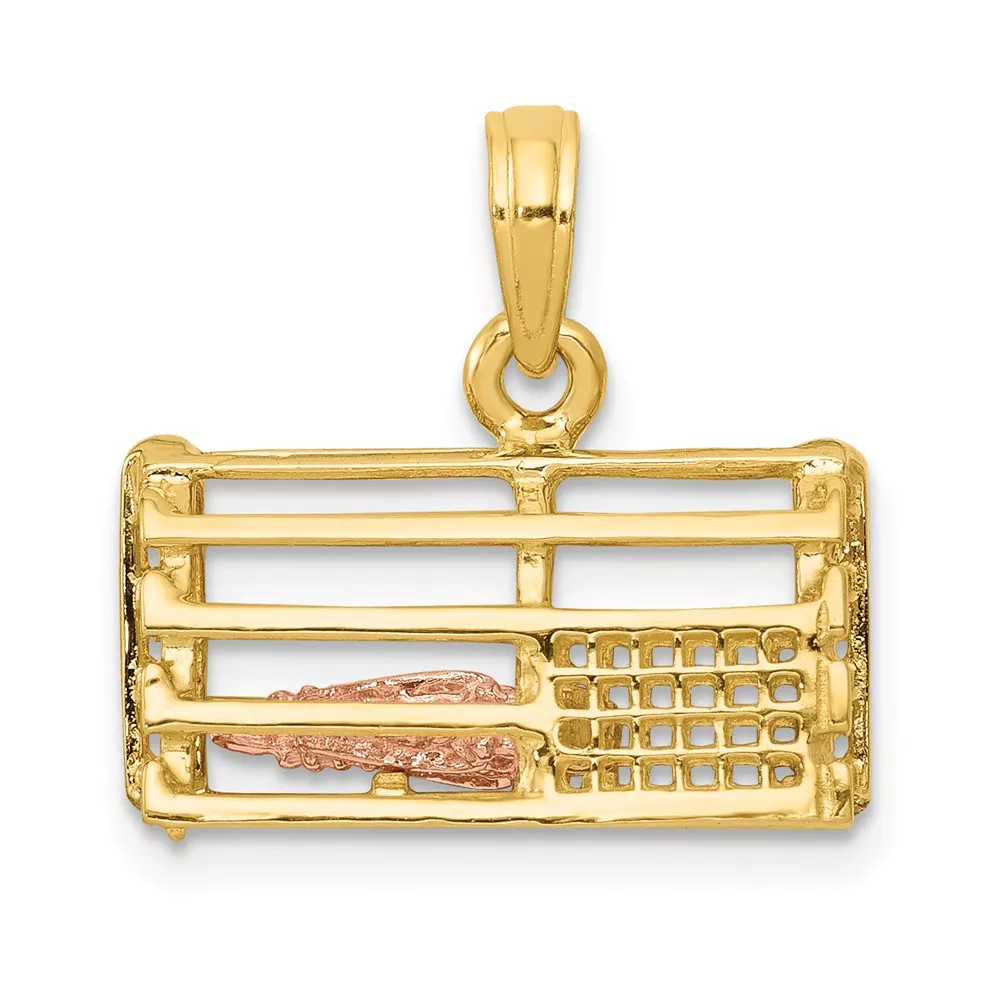 14K Two-Tone Large Moveable 3-D Pink Lobster In Trap Charm