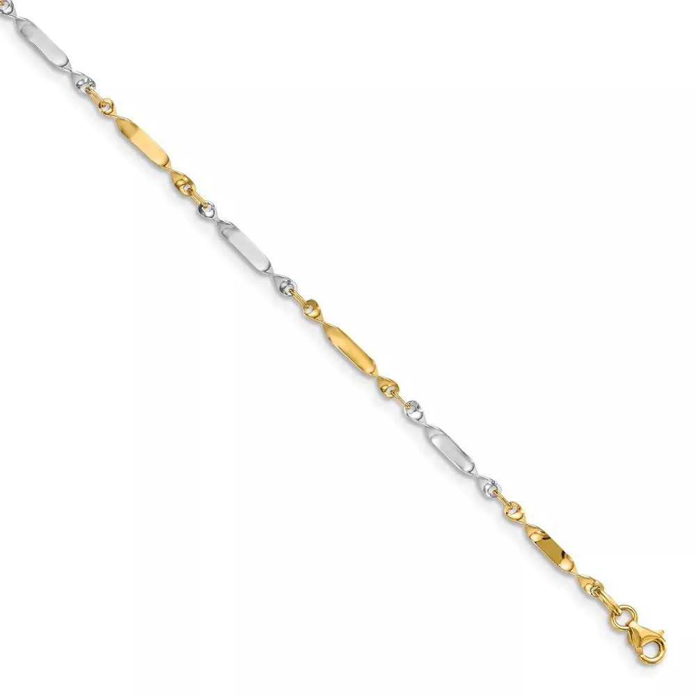 14K Two-Tone Polished Twisted Link Chain Anklet