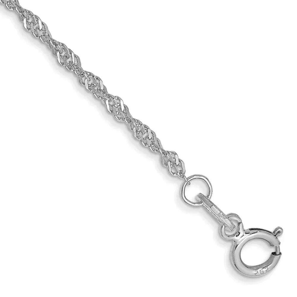 14K White Gold 1.4mm Singapore With Spring Ring Clasp Chain Anklet