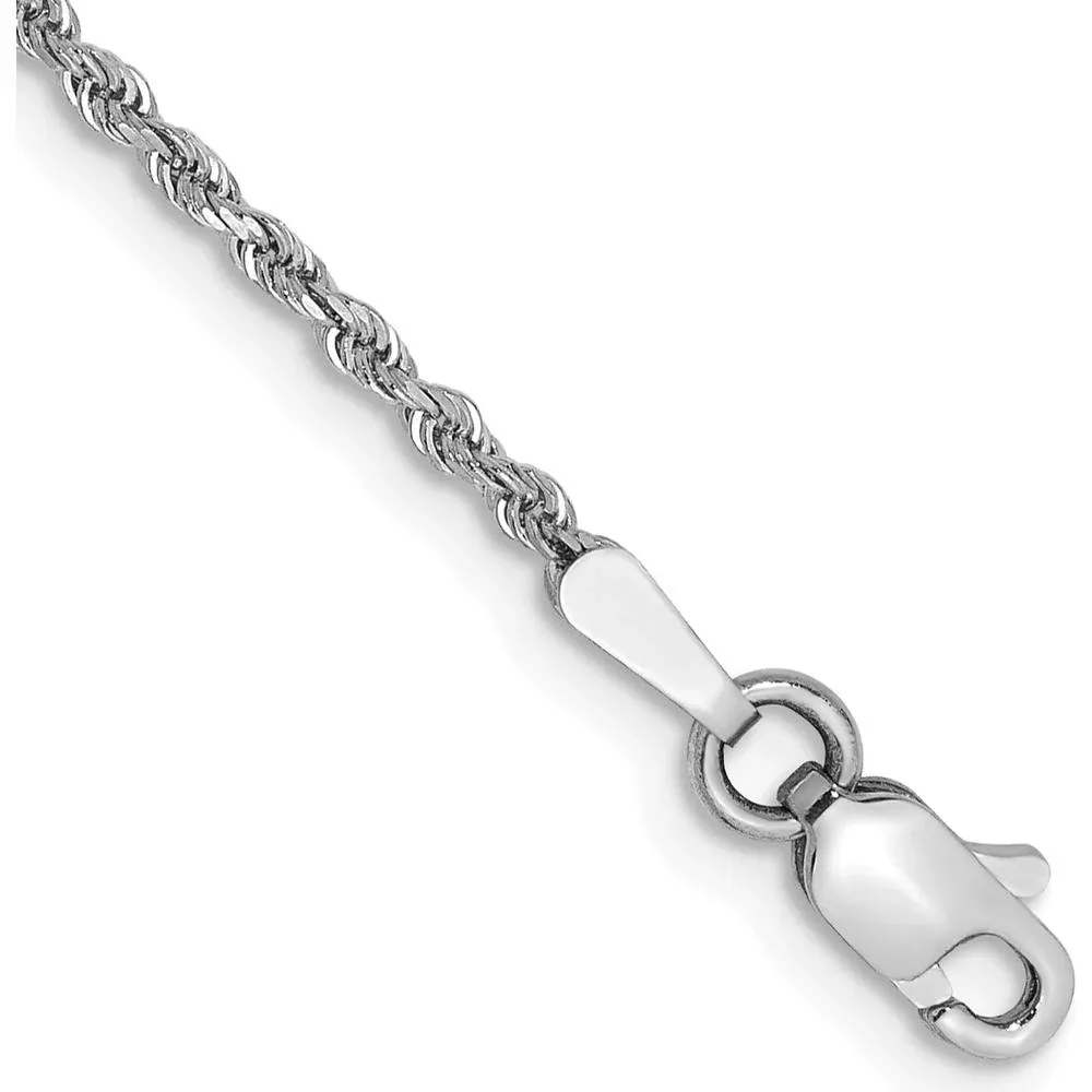 14K White Gold 10" Diamond-Cut Rope Anklet with Lobster Clasp by Oro Pregiato