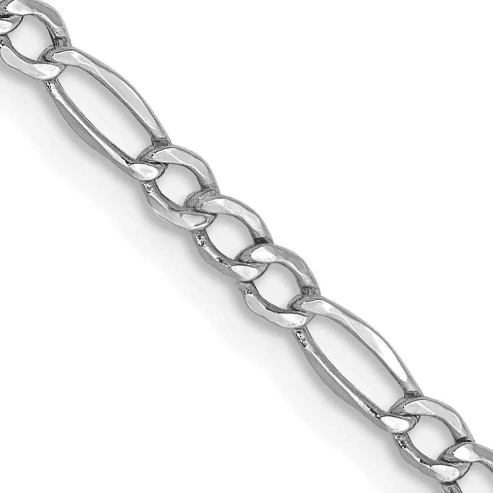 14K White Gold 18" 2.5mm Semi-Solid Figaro Chain with Polished Finish and Lobster Clasp by Oro Pregiato