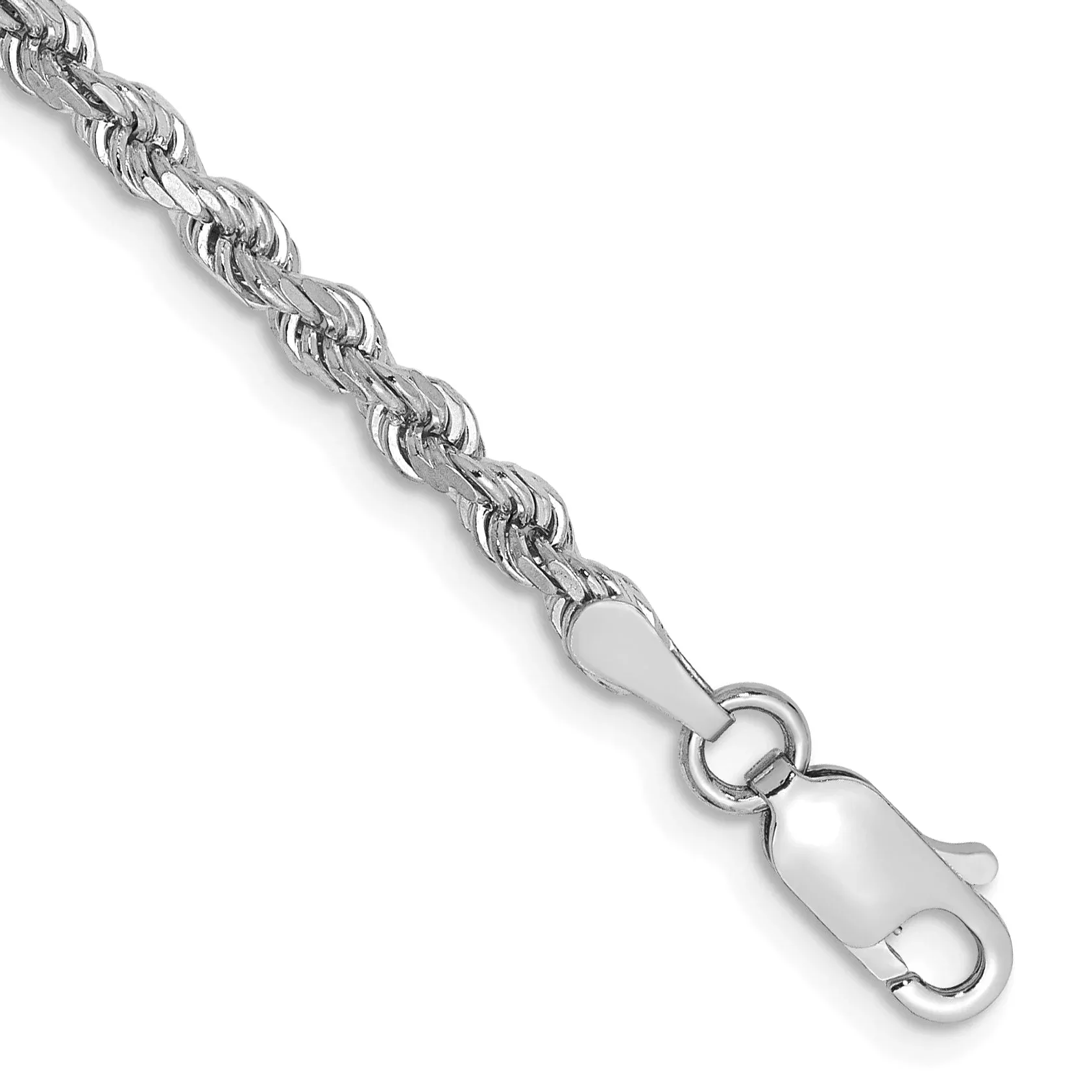 14k White Gold 2.75mm Diamond-cut Rope with Lobster Clasp Chain Bracelet