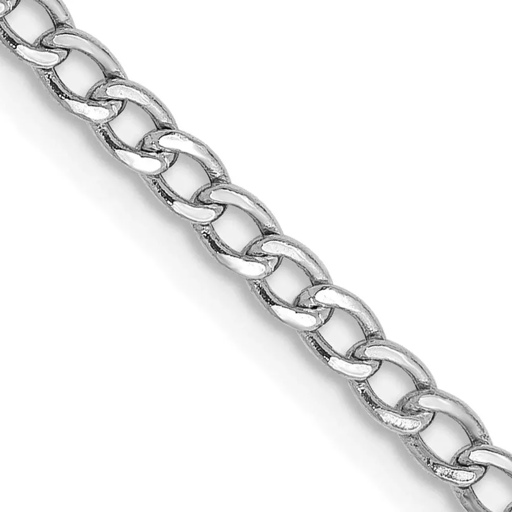 14K White Gold 20" 2.5mm Semi-Solid Curb Chain with Lobster Clasp by Oro Pregiato