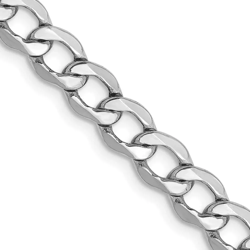 14K White Gold 24" 5.25mm Semi-Solid Curb Chain with Lobster Clasp by Oro Pregiato
