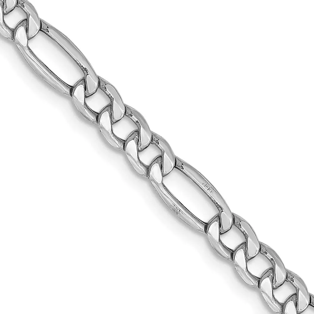 14K White Gold 26" 4.4mm Semi-Solid Figaro Chain with Lobster Clasp by Oro Pregiato