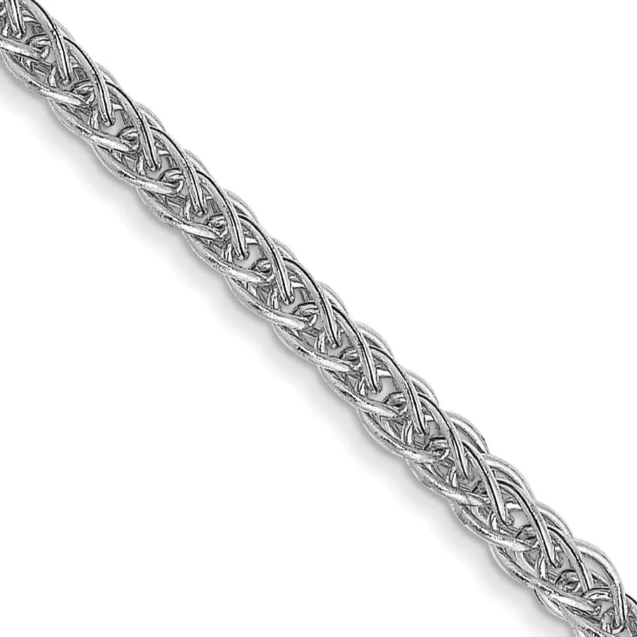 14K White Gold 2mm Semi-Solid 3-Wire Wheat With Lobster Clasp Chain Necklace
