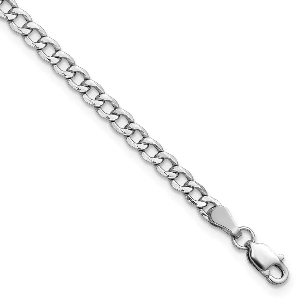 14K White Gold 3.35mm Semi-Solid Curb With Lobster Clasp Chain Anklet