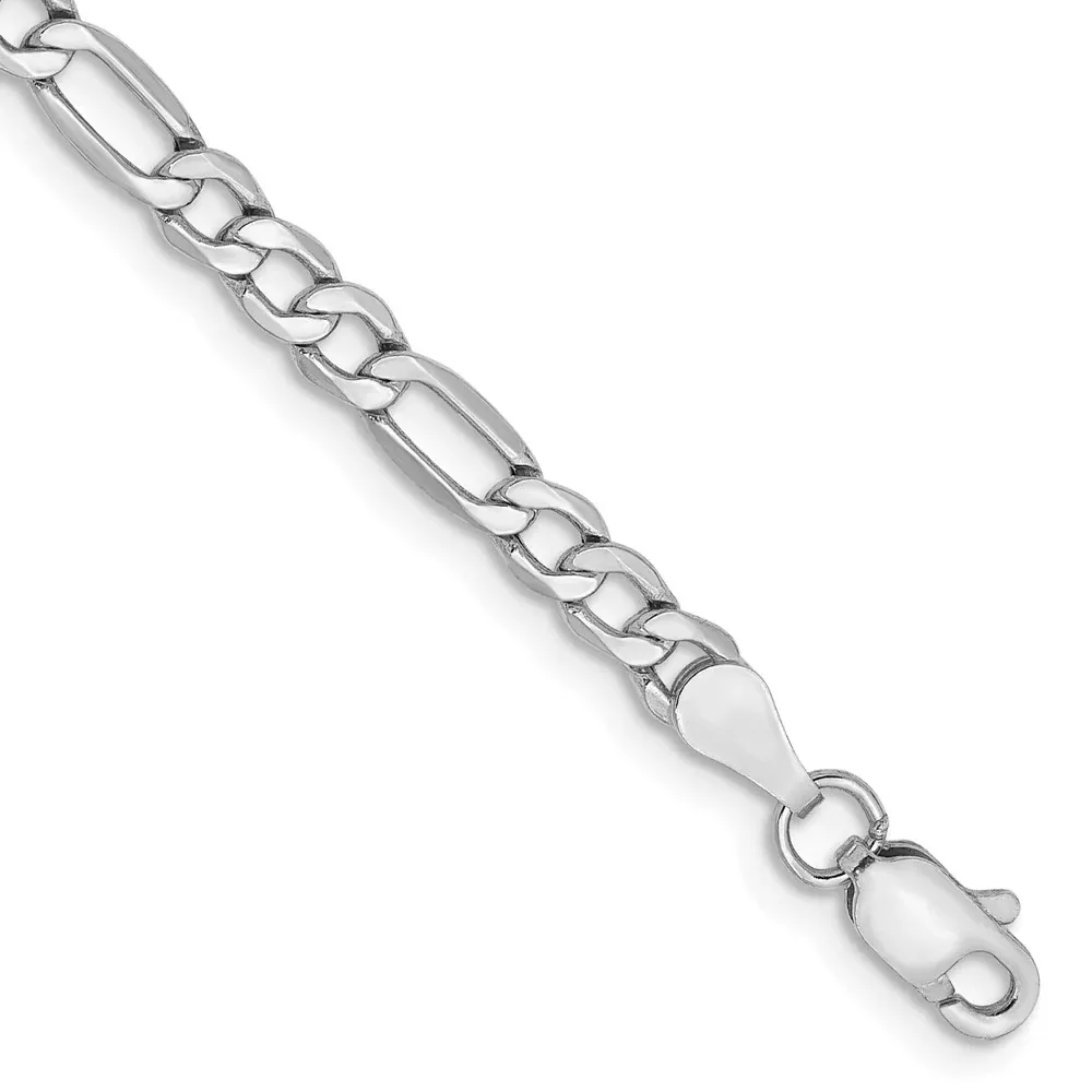 14K White Gold 3.5mm Semi-Solid Figaro With Lobster Clasp Chain Anklet