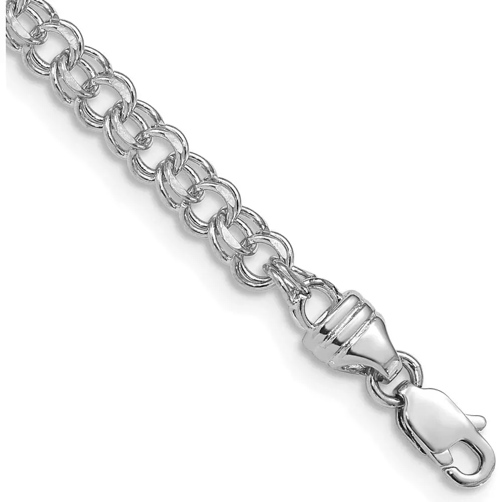 14K White Gold 3.75mm Diamond-cut Solid Heavy Double Link 8" Charm Bracelet by Oro Pregiato