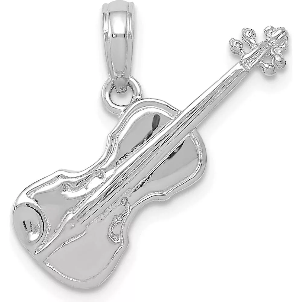 14K White Gold 3D Violin Pendant with Polished Finish - Artistic and Musical Jewelry Piece by Oro Pregiato