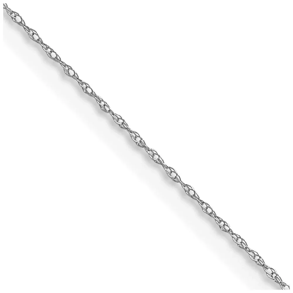 14K White Gold .4 mm Carded Cable Rope Chain Necklace