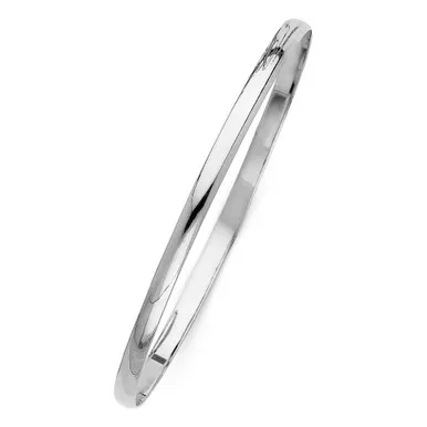 14k White Gold 4mm Wide Slip-on Solid Bangle 7 Inches