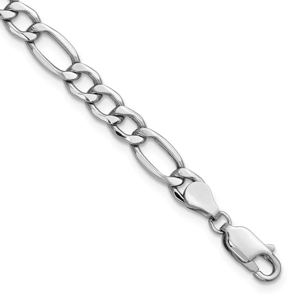 14K White Gold 5.75mm Semi-Solid Figaro With Lobster Clasp Chain Bracelet