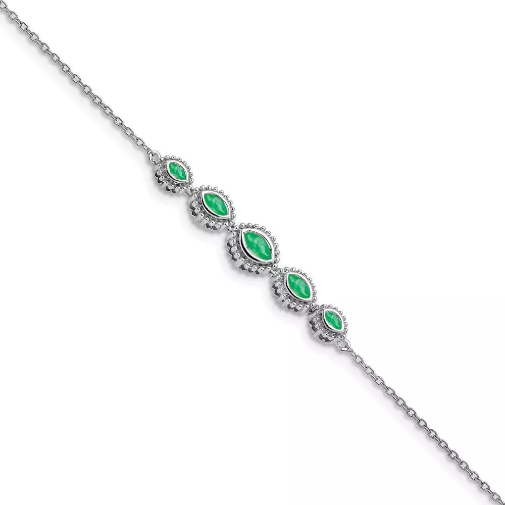 14K White Gold 5-Stone Bezel-set Marquise Emerald Bracelet - 0.50 Carats Total Emerald Weight by Monteluci Fine Jewelry