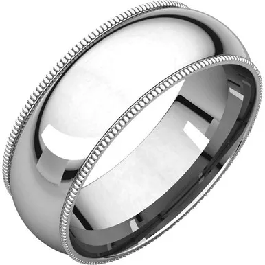 14k White Gold 7mm High Polished Comfort Fit Milgrain Wedding Band
