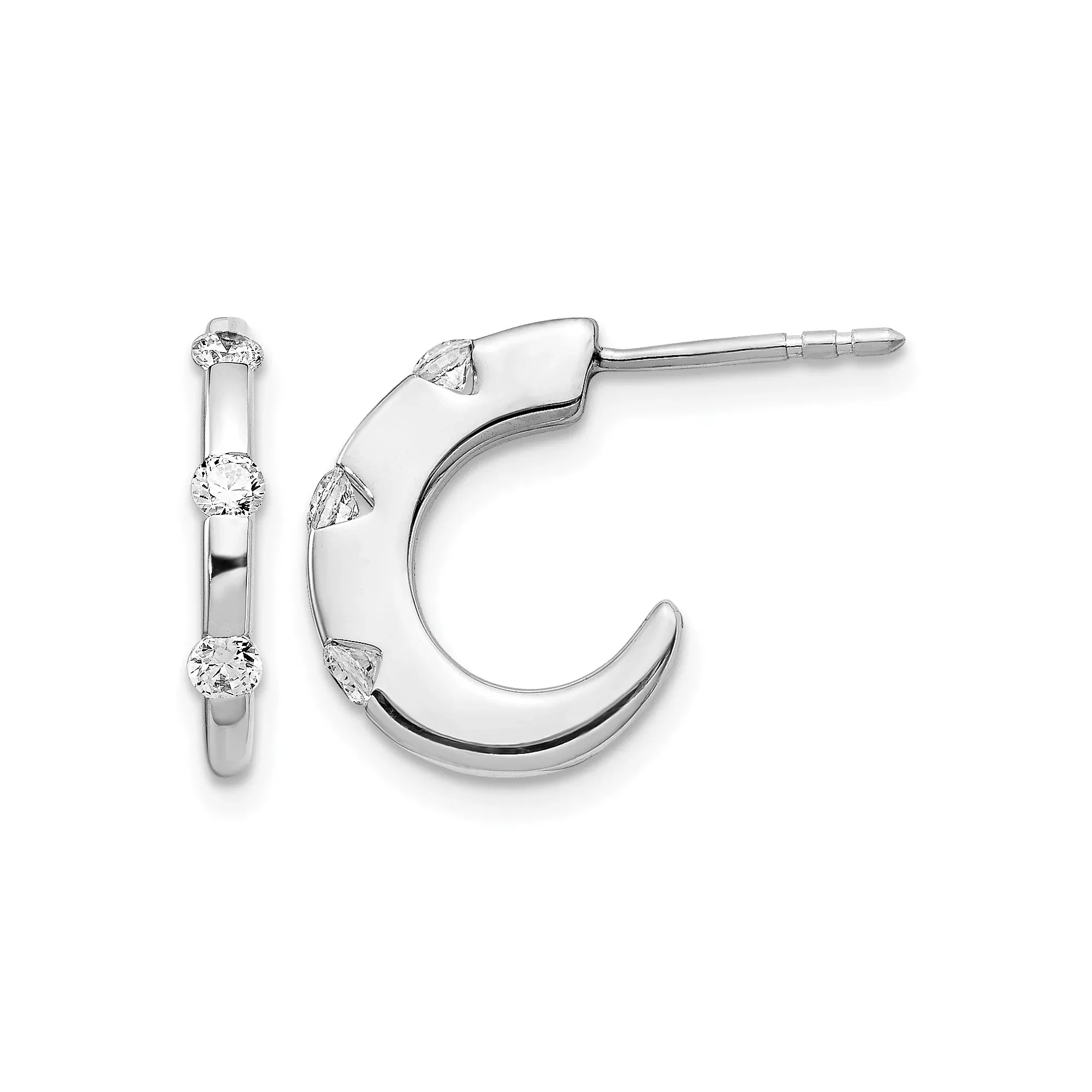 14k White Gold Crescent Moon Hoop Earrings with Diamonds, Modern Minimalist Style