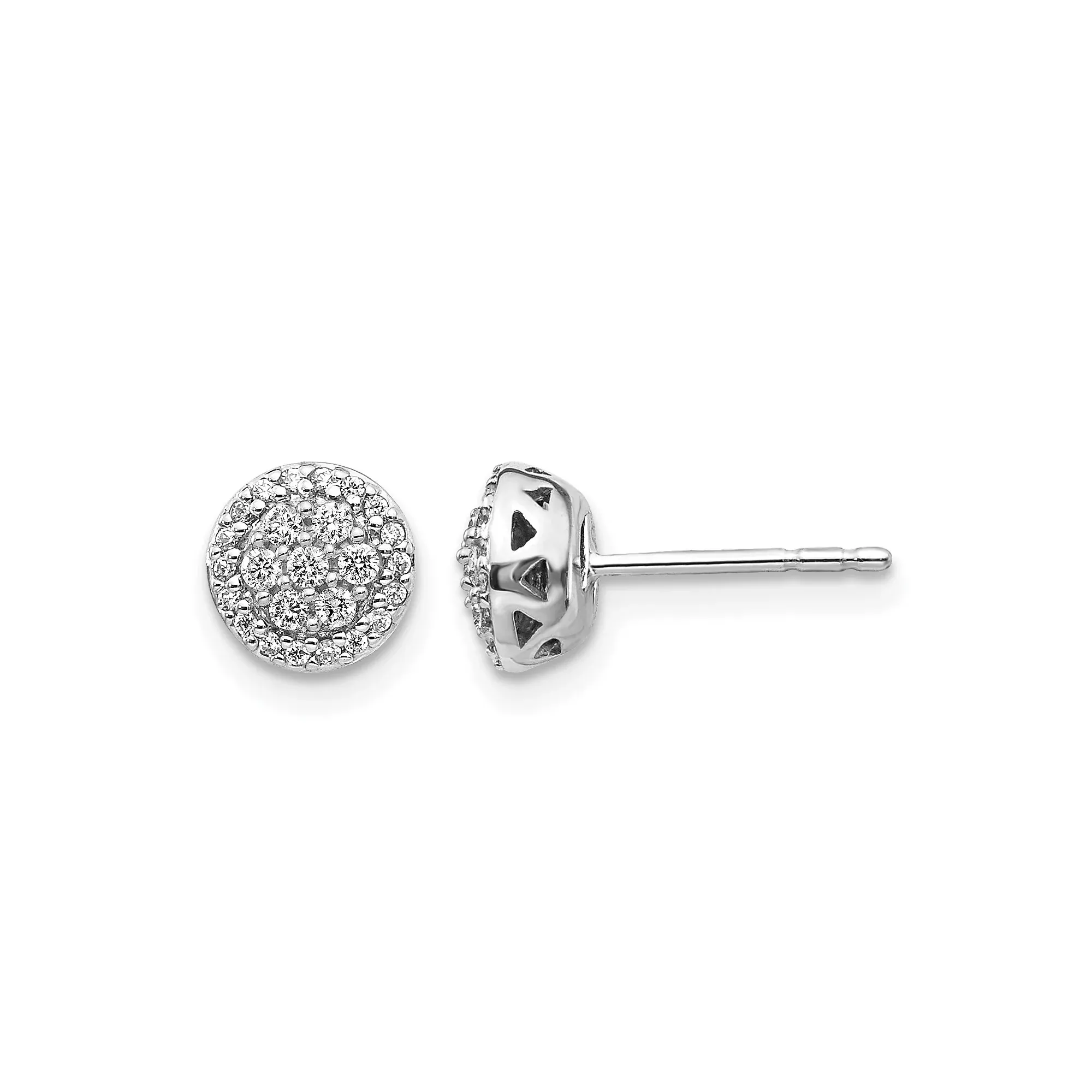 14k White Gold Diamond Cluster Stud Earrings with Pavé Setting, Minimalist Classic Style for Women