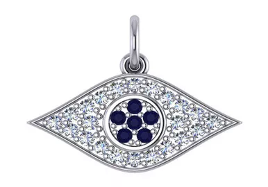 14k White Gold Evil Eye Diamond and Sapphire Pendant 1/3 Ctw 17mm x 9mm
