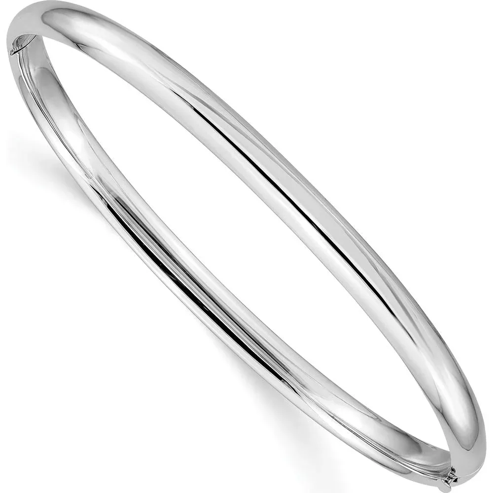 14K White Gold High Polished 5.00mm Hinged Oval Bangle Bracelet with Box Catch Clasp by Oro Pregiato