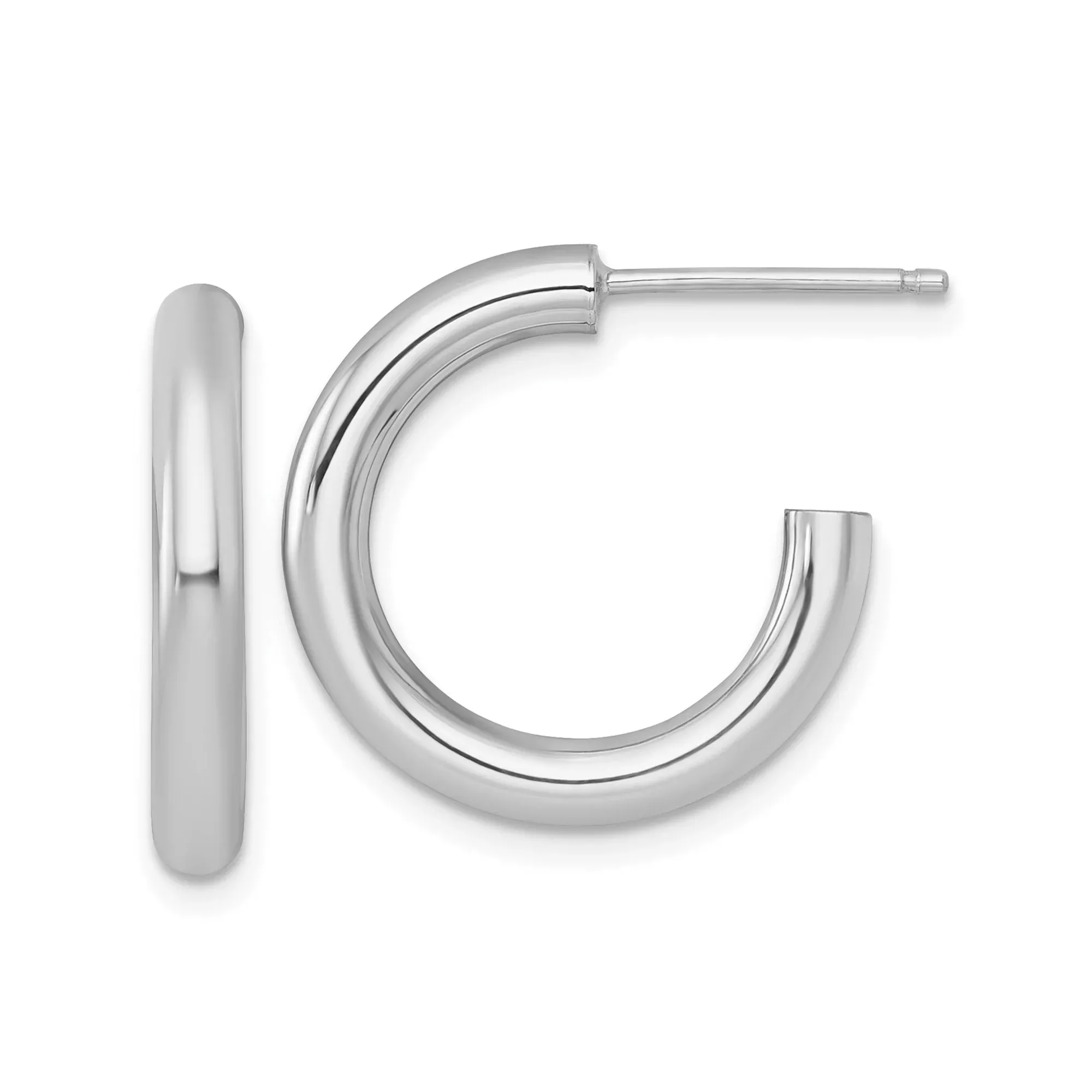 14k White Gold Hoop Earrings, Classic Half Hoop Studs with Polished Finish, Minimalist Tube Style