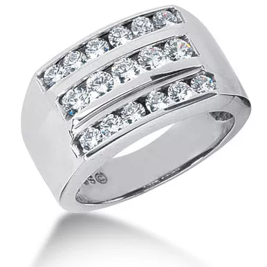 14k White Gold Mens Square 13.5 mm Diamond Ring Band 1.35 ctw