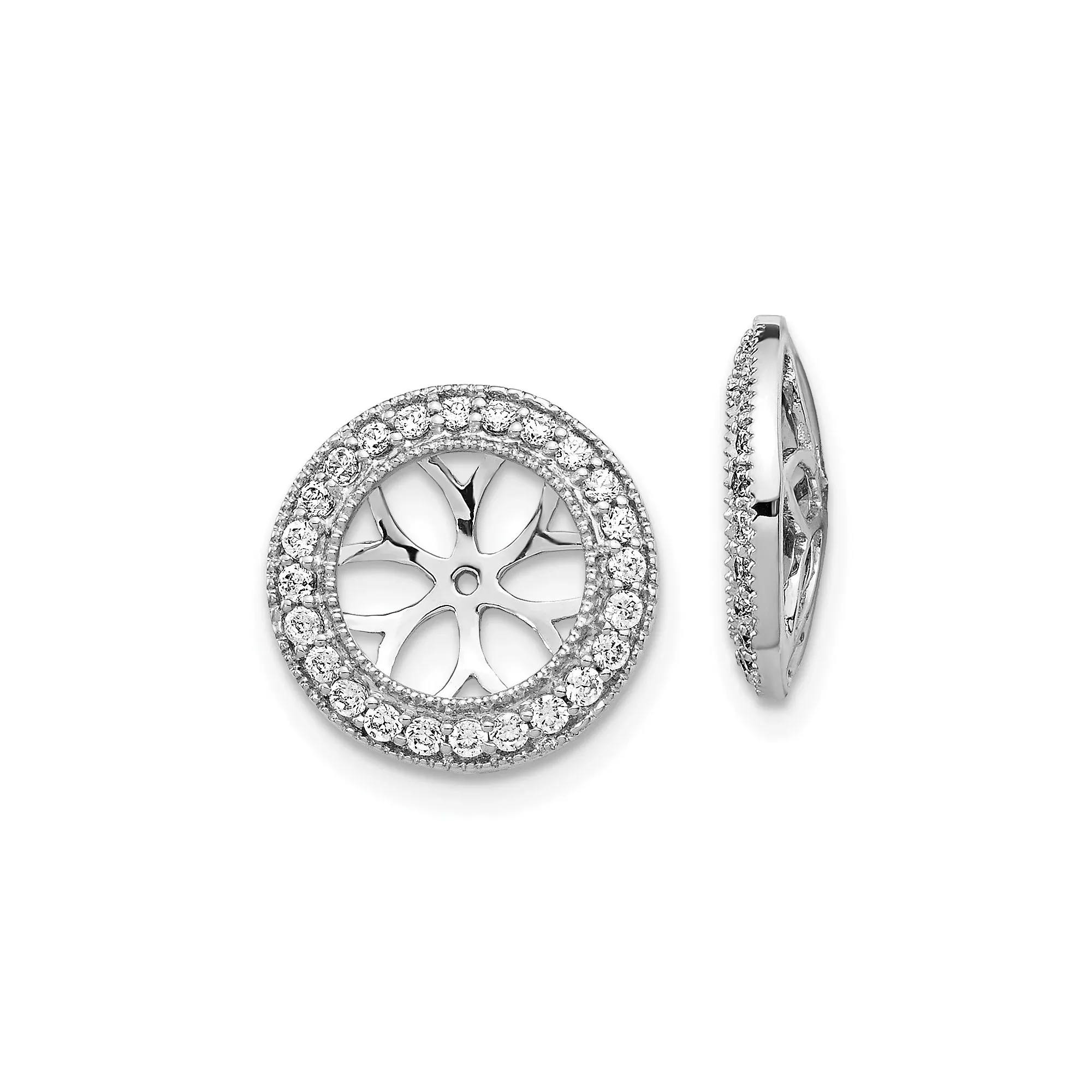 14k White Gold Pendant with Diamond, Openwork Floral Design and Halo Style